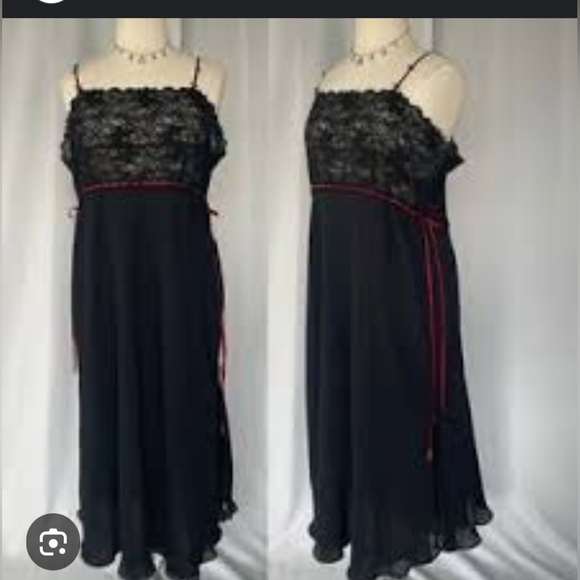Cacique Dresses & Skirts - Cacique Rose Black & Red Lace Maxi Nighty With Side Slits Size 26/28 4x Vintage